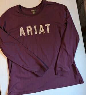 ARIAT Women's Burgundy Long Sleeve Logo Work Shirt Raglan Crew Neck XXL